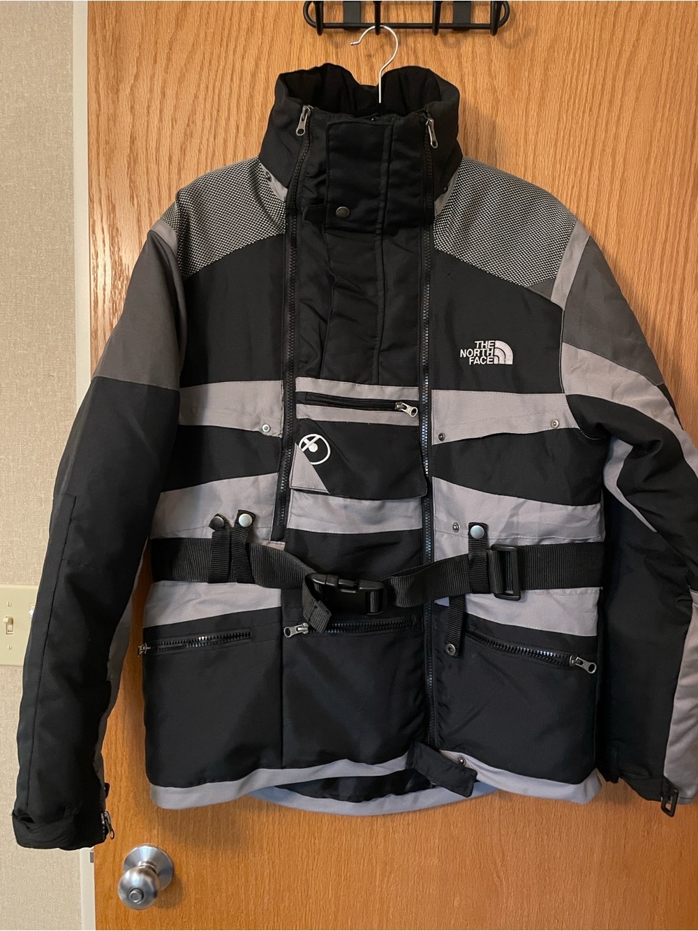 The North Face Black and Gray Ski Jacket with Belt